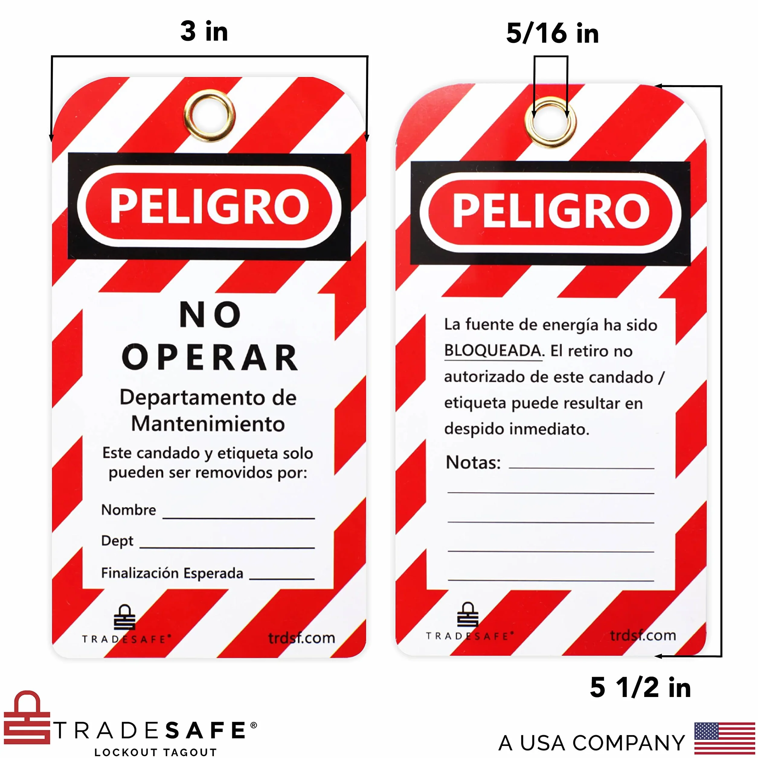 TRADSAFE Etiquetas de bloqueo español, Peligro No Operar, 30 etiquetas con 30 bridas, vinilo premium de 32 mil, compatibles OSHA