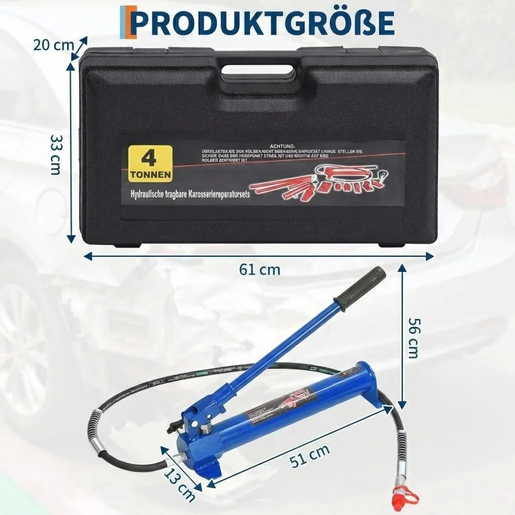 Porta Power Set de cilindro hidráulico de 12 toneladas, herramienta de enderezamiento de carrocería, con manguera de aceite de 1,4 m y maletín de transporte, juego de gato hidráulico para taller