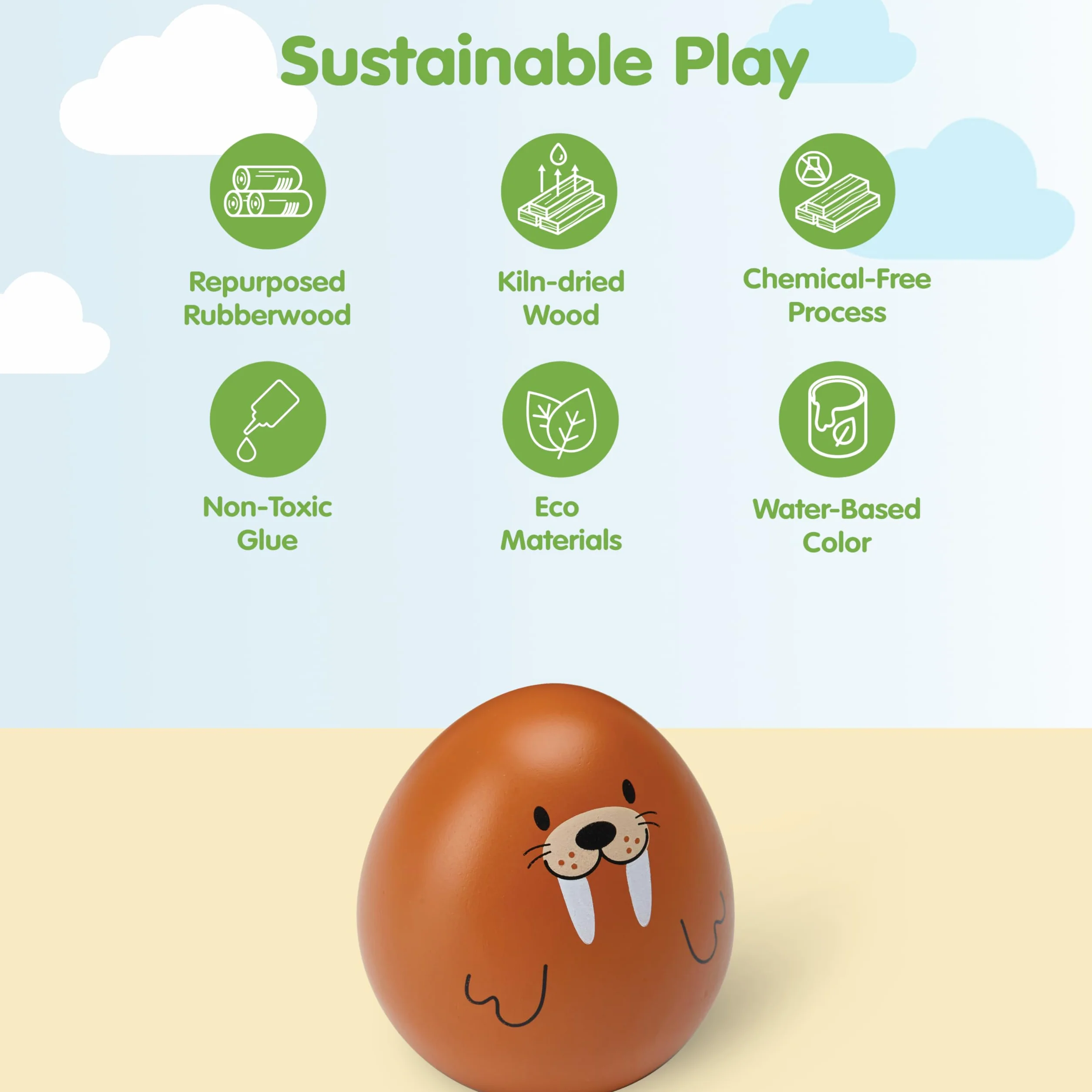 PlanToys Morsa tambaleante – Tentetieso de Madera, Juguete Seguro para bebés