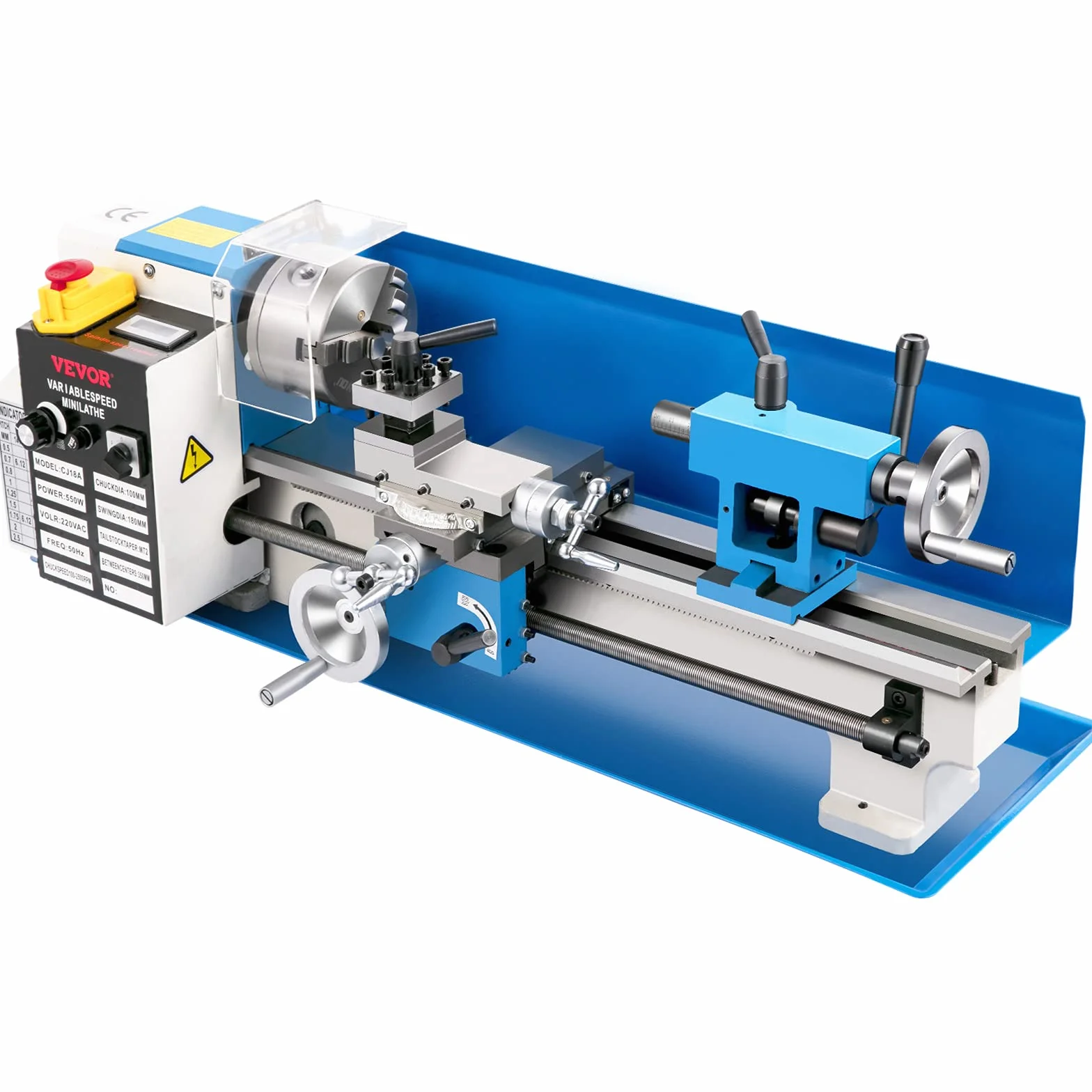 VEVOR Mini Torno de Metal 550W 7"x14" 0-2500 RPM Fresadora Con Hilo en Pulgadas 12-52 TPI y Rosca Métrica 0,5-2,5 mm Para Metales Blandos, Aluminio, Cobre, Vidrio