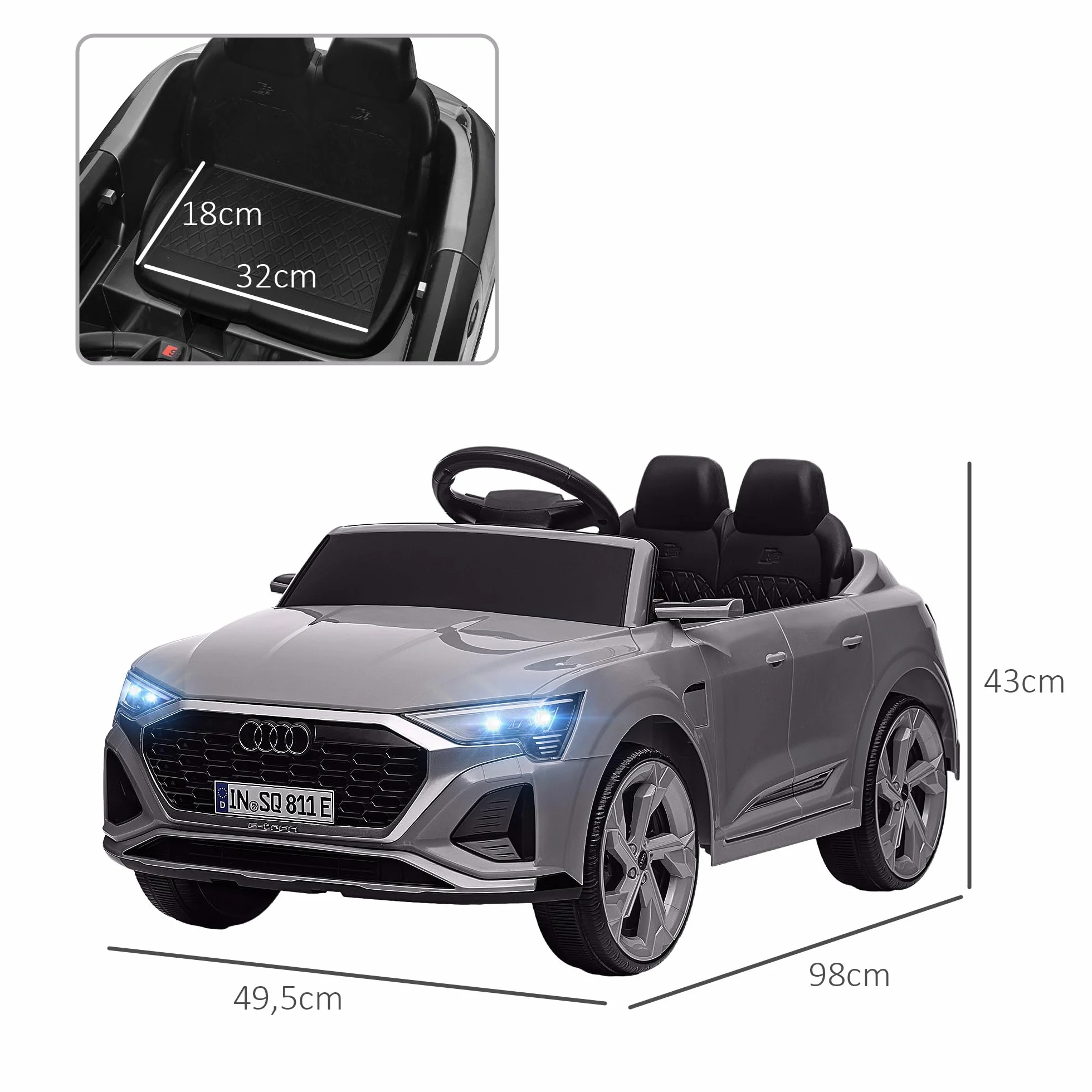 AIYAPLAY Coche Eléctrico para Niños 12V con Mando a Distancia Gris