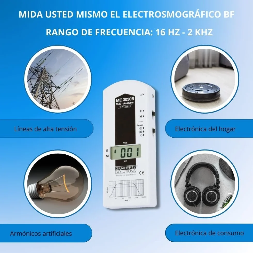 Gigahertz Solutions Medidor de CEM ME3030B | Baja frecuencia | 16Hz-2kHz | Medidor de Electrosmog para una medición fiable y precisa | Intensidad de campo eléctrico y magnético | Fabricado en Alemania
