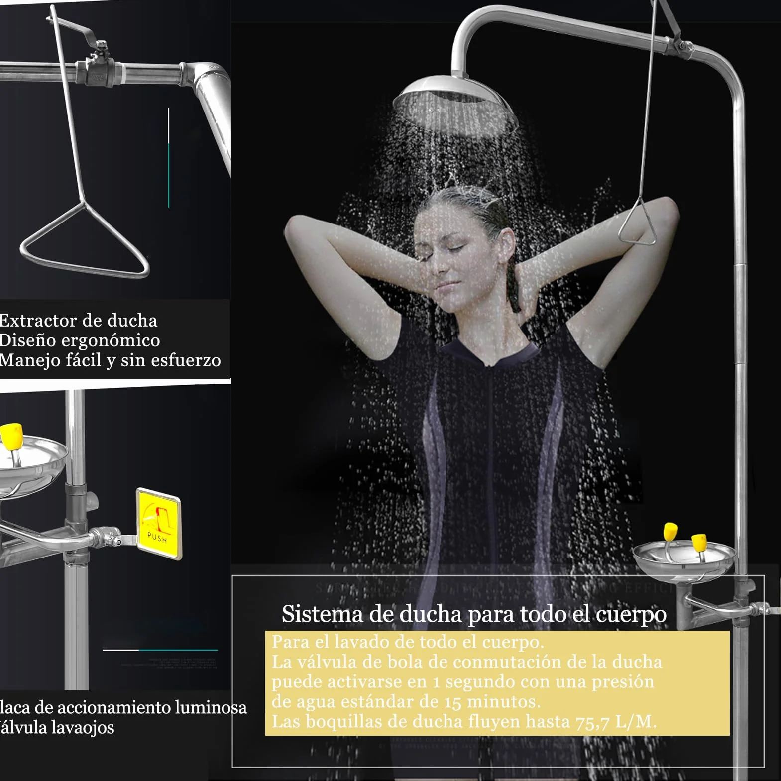 Estación de ducha y lavaojos de emergencia 2 en 1,Combinación de ducha de emergencia con sistema de lavado de ojos para fábrica, oficina, laboratorio y uso industrial