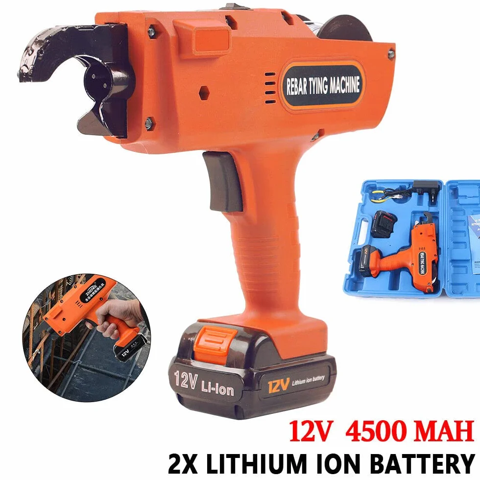 Máquina flejado automática 4500mAh Máquina de fijación de alambre de refuerzo Rebar Tying máquina de encuadernación eléctrica 8mm-34mm,para barras de armadura,suelo de celosía,mangueras (naranja)