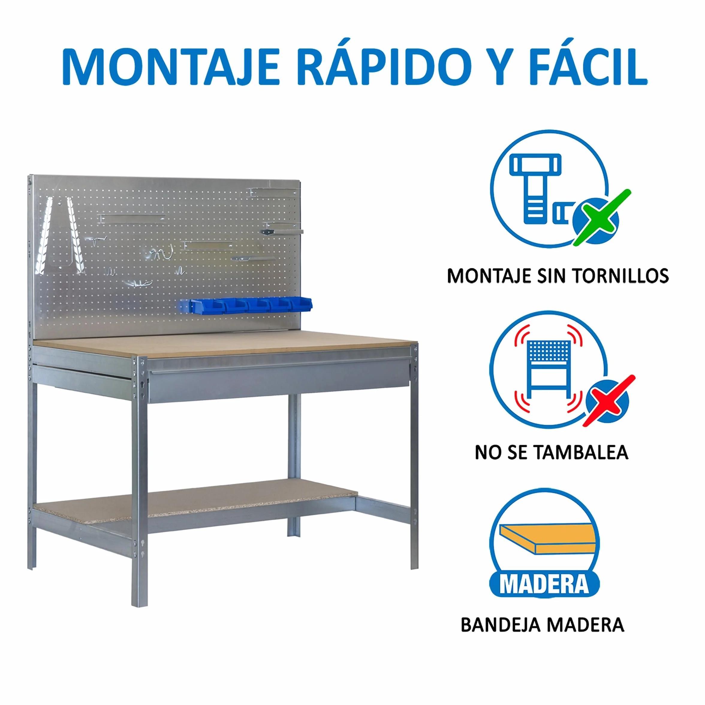Simon Rack Banco de Trabajo Taller 400 kg 1445x910x610 mm Galvanizado Madera BT2