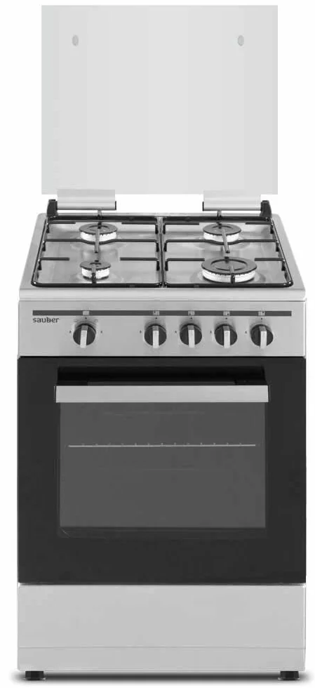 Sauber COCINA SCI41GB 4 Quemadores Gas Butano 50X55 Tapa Cristal Inox
