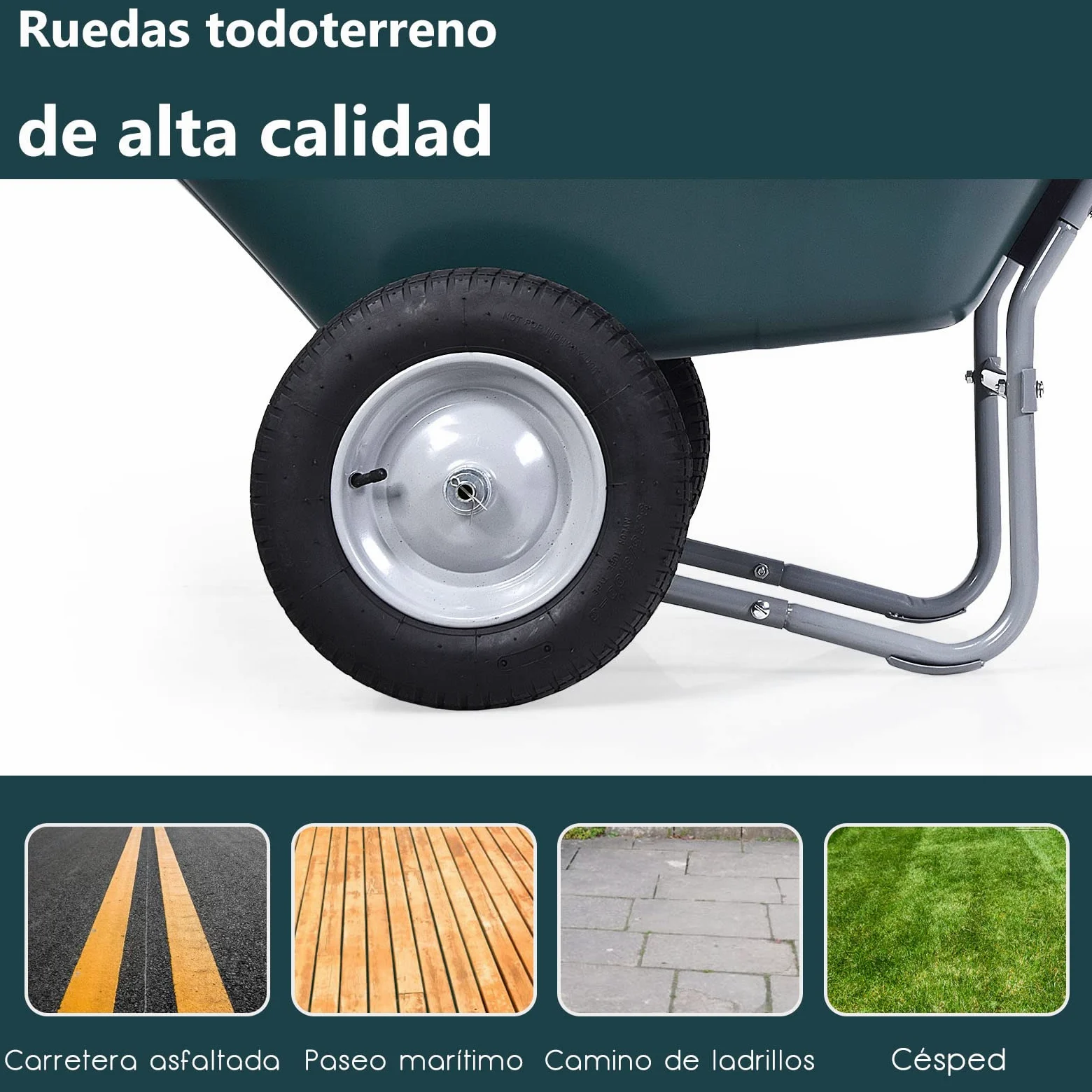 COSTWAY Carretilla con 2 Ruedas de Jardín, Carro Resistente con Estructura en Acero Robusto y Ruedas Neumáticas 35,5 cm, Gran Capacidad de Carga de 100 kg (Verde)