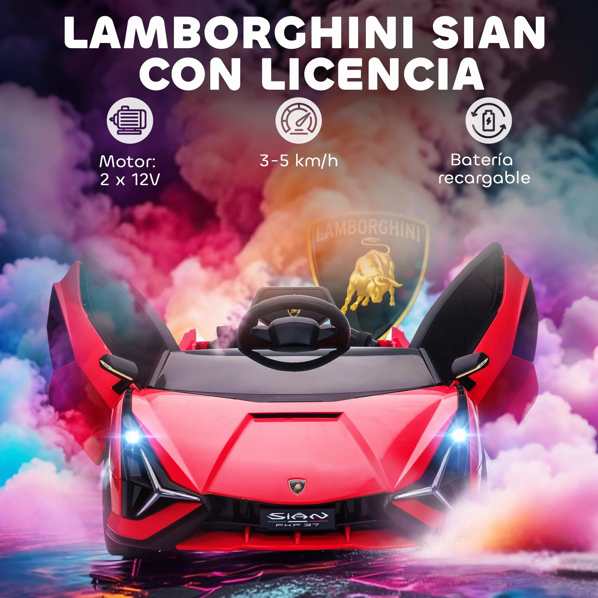 HOMCOM Coche Eléctrico para Niños Lamborghini SIAN 12V con Mando a Distancia 3-5 km/h 108x62x40 cm Rojo