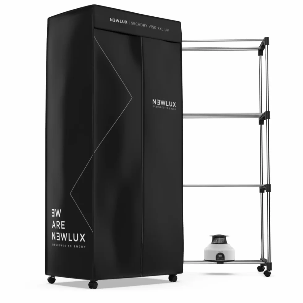 NEWLUX Secadora de Ropa Eléctrica Portátil 15Kg 1200W Luz UV 4 Niveles 180min Negro