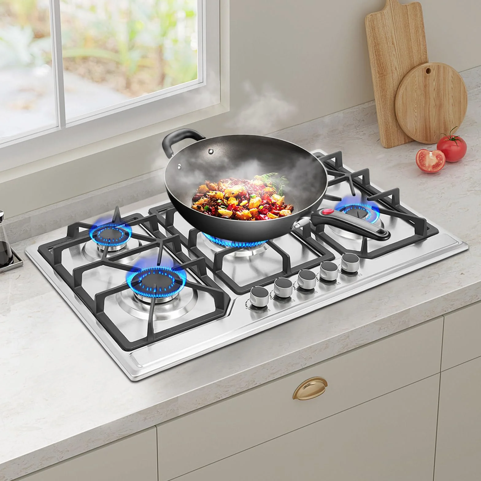 Cocina de gas 5 quemadores 86 x 51 x 12 cm placa de gas para cocina doméstica y comercial