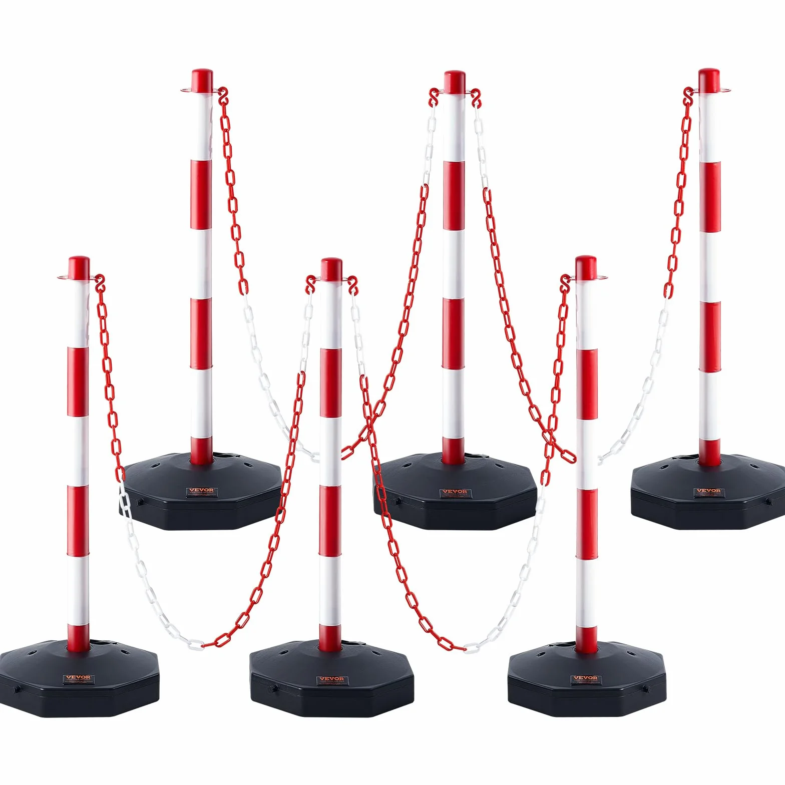 VEVOR Poste de Tráfico 6 Piezas Cono de Altura Ajustable Cadena 2 m Control de Tráfico Rojo y Blanco
