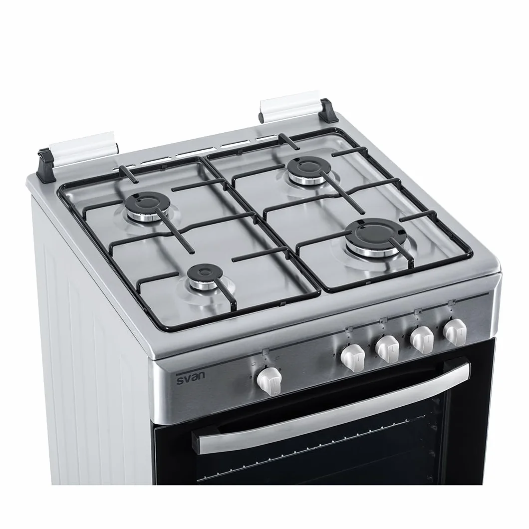 Svan Cocina Gas Butano 4 Zonas Horno 59 L Inox SKG4601X Control Manual 2 Programas Cristal Puerta Doble Capa Tapa Abatible