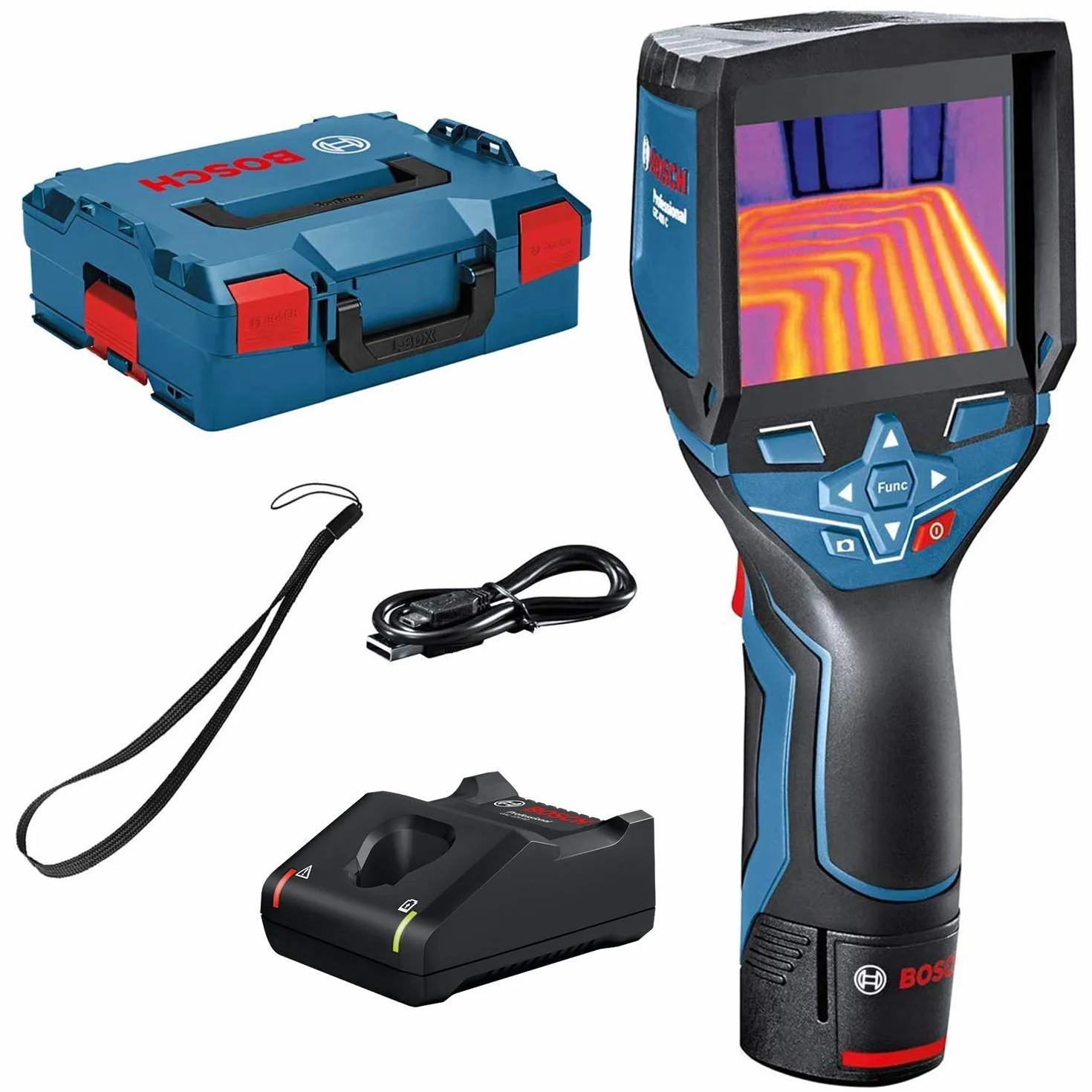 Bosch Professional Sistema 12V Cámara térmica GTC 400 C (1 batería 12V + cargador, con conectividad, medición -10 °C hasta +400 °C, resolución: 160 x 120px, en L-BOXX)