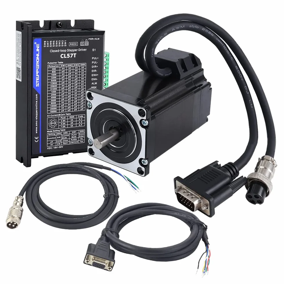 STEPPERONLINE Kit de motor paso a paso de 1 eje Closed Loop 2,0 Nm 1000PPR Nema 23 Stepper Motor & Stepper Motor Driver CL57T-V41 0-8,0A 24-48VDC para máquina de grabado CNC