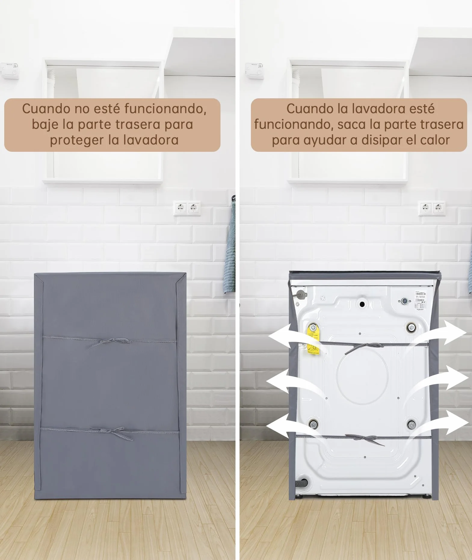 HAUSPROFI Funda Lavadora Exterior Impermeable 60x64x85cm, Funda Carga Frontal 420D, Funda Secadora Impermeable Gris