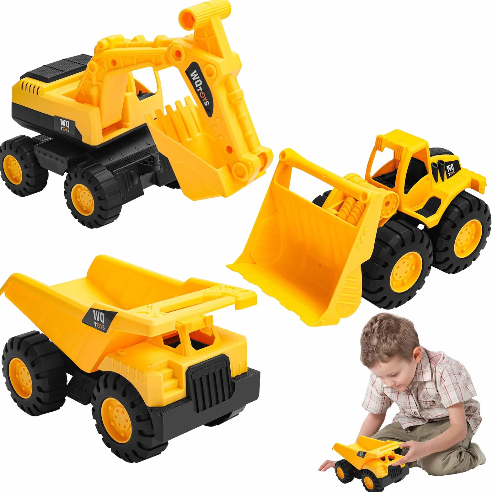 Set de 3 Camiones de Construcción de Juguete Excavadora Volquete Pala Cargadora Educativo Sensorial 3-5 Años