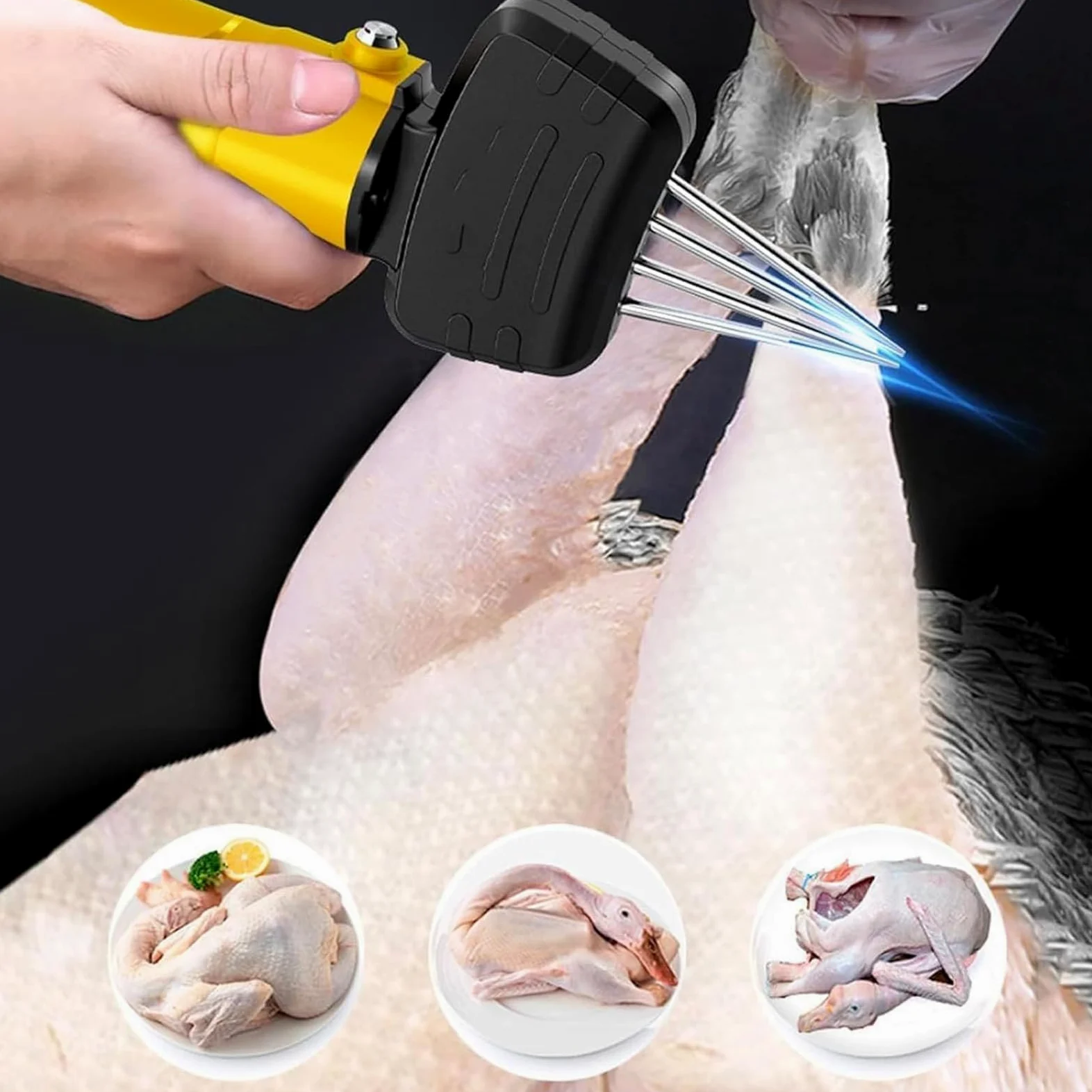 Máquina eléctrica para desplumar aves de corral, cabezal cónico ajustable, impermeable, 4 ejes, depilación para pollos, patos, gansos y pavos