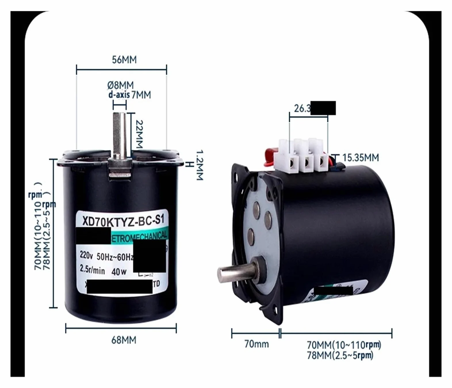 Motor síncrono 70KTYZ 220V Eje excéntrico AC de imán Permanente 40W Reductor Velocidad CW CCW(30rpm)