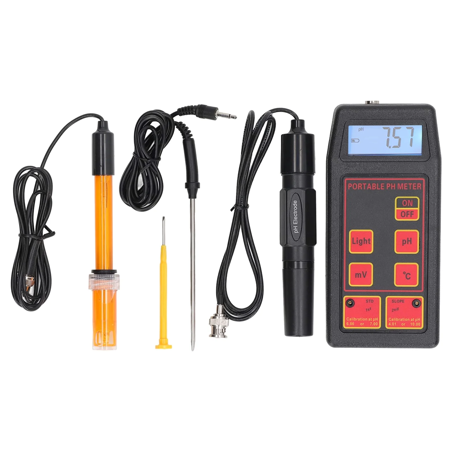 Yctze Probador de Calidad de 4 Dígitos con Pantalla Grande para Medición PH y Temperatura: Solución Prueba Precisa, Portátil y Versátil (Electrodo de PH ORP)
