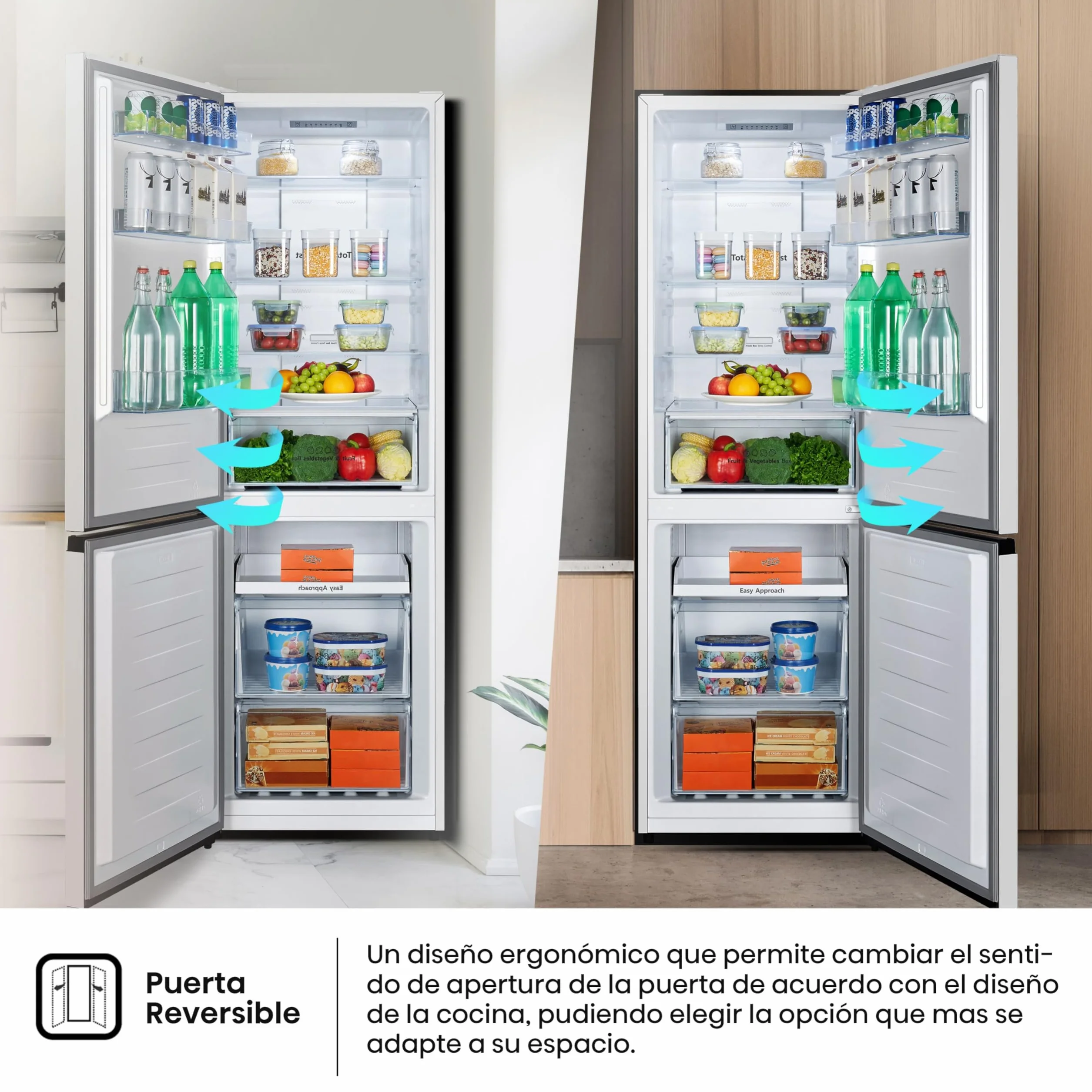 Hisense Frigorífico Combi 304 L Clase E 186 cm 4 Estrellas Congelador Puerta Reversible Blanco