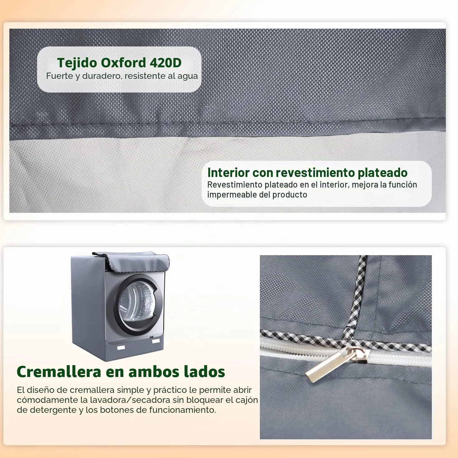 Funda impermeable para lavadora y secadora exterior XL 60x64x85 cm Gris