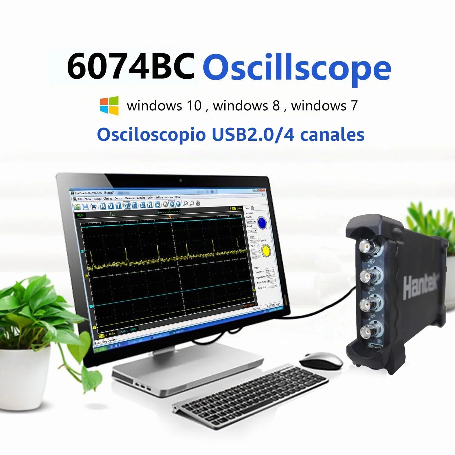 Hantek 6074BC Osciloscopio de almacenamiento Digital de 4 canales 1 GSa/s Ancho de banda 70Mhz Hantek PC basado en USB