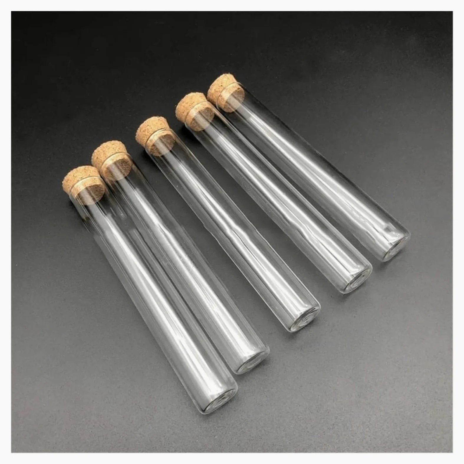 Tubos de ensayo de Vidrio Transparente, Tubo de ensayo Vidrio borosilicato, Tapones Corcho Fondo Plano 15x100mm, Varios tamaños(100pcs)