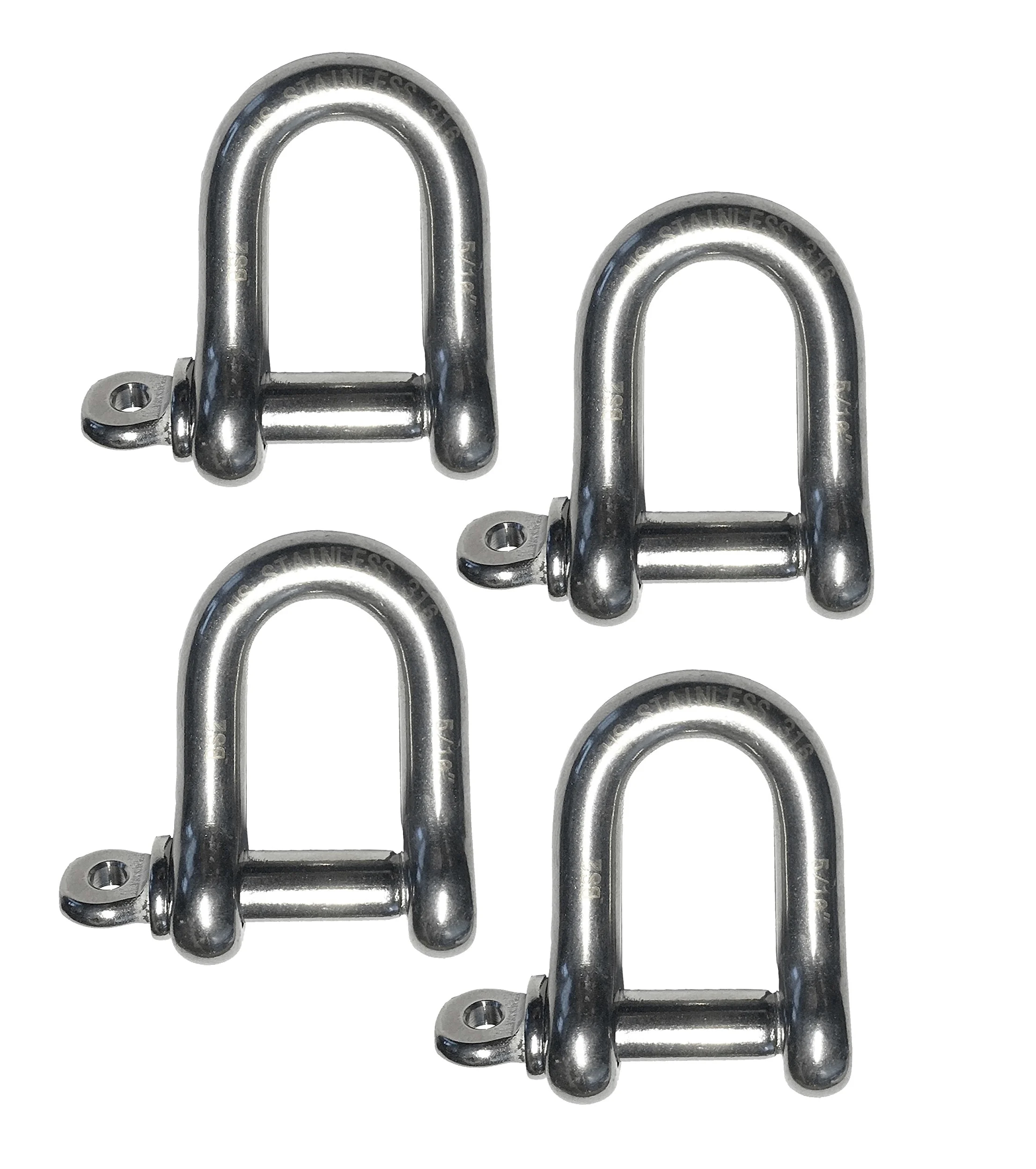 US Stainless 4 piezas de acero inoxidable 316 Grillete en D forjado grado marino 8mm (5/16") Dee