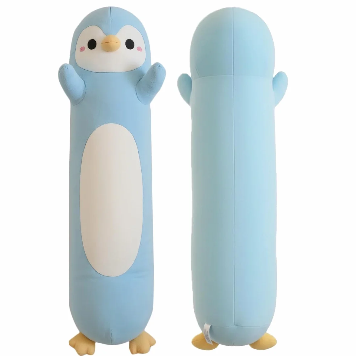 Peluche Largo de Pingüino Almohada Abrazable Suave Cojín Corporal 60cm Regalo Niños Niñas Azul Claro