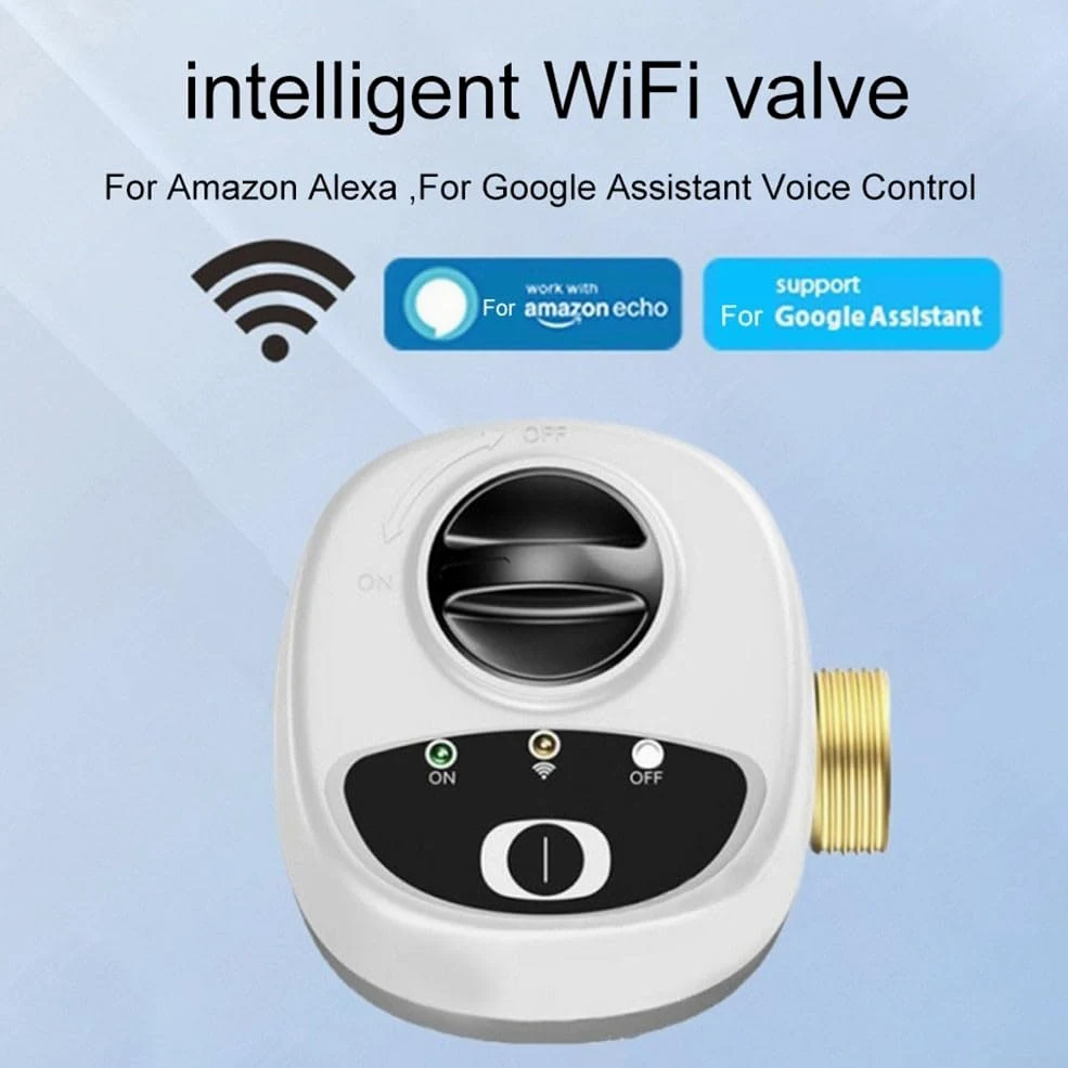 Válvula de agua WiFi inteligente de apagado automático, aplicación de control remoto, 3 modos de temporización, alarma de fugas de agua y gas, para Alexa (DN20)