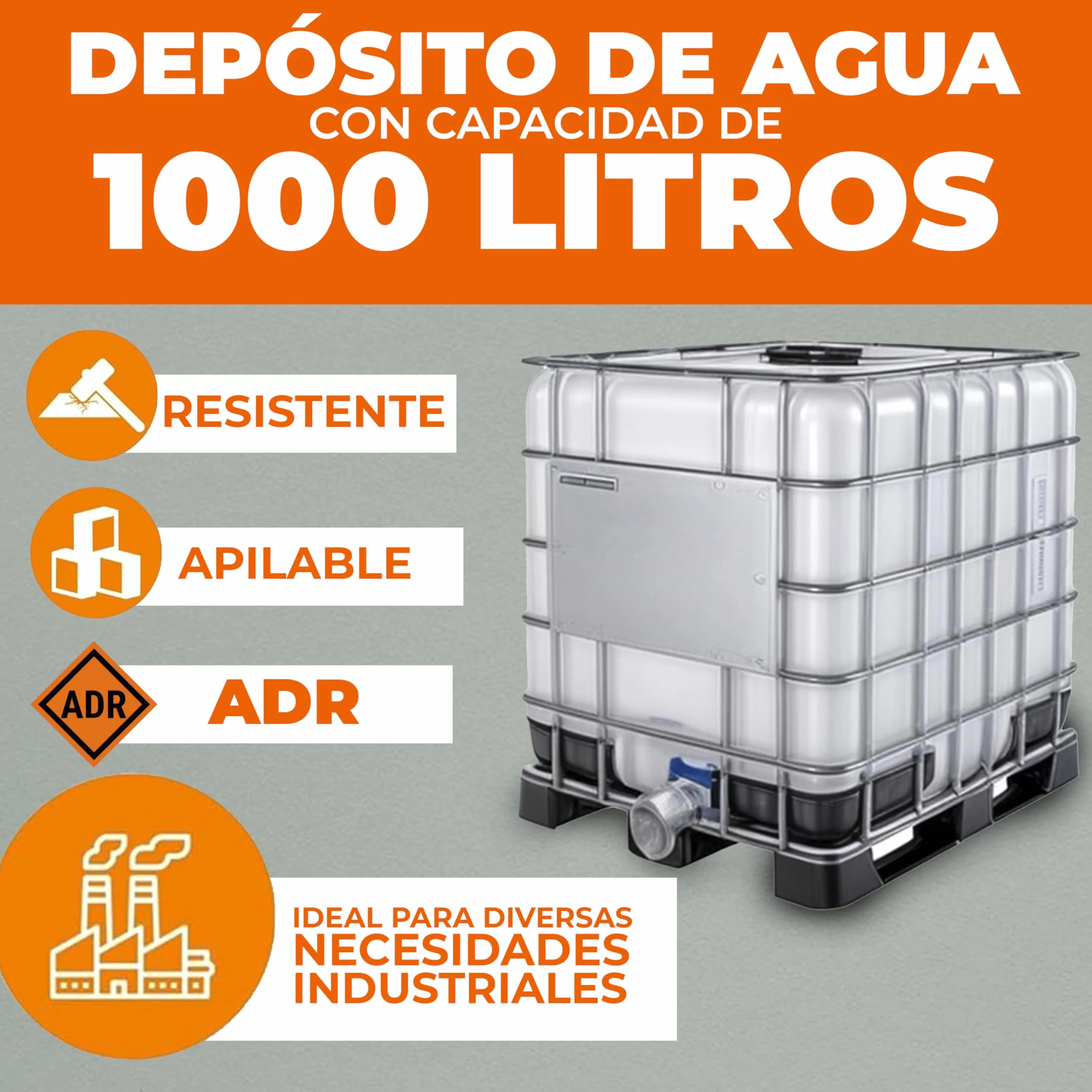 Contenedor depósito de 1000 litros IBC-GRG con palet de plástico ADR