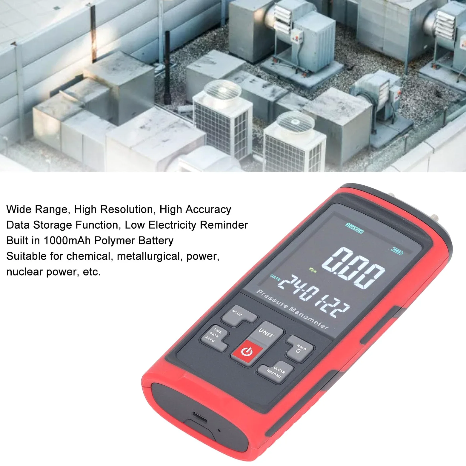 Chrees Manómetro Diferencial Portátil de Doble Puerto para Medición y Calibración de Gas ±4KPa