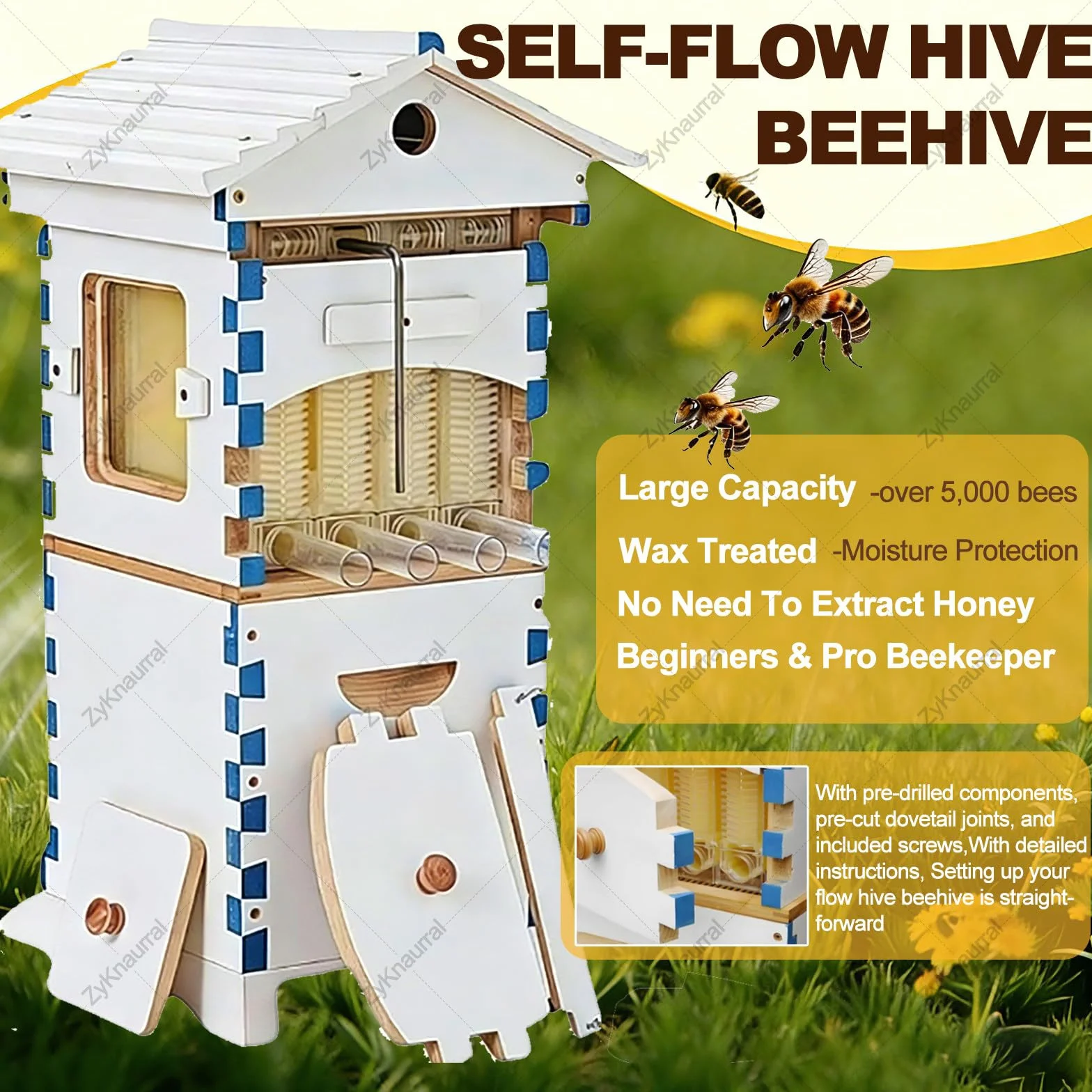 Kit Completo De Inicio para Colmena Flow Hive, Incluye 4 Cuadros De Miel Automáticos Y 6 Cuadros De Cría, Fácil Cosecha, Madera Duradera, con Traje De Apicultor.