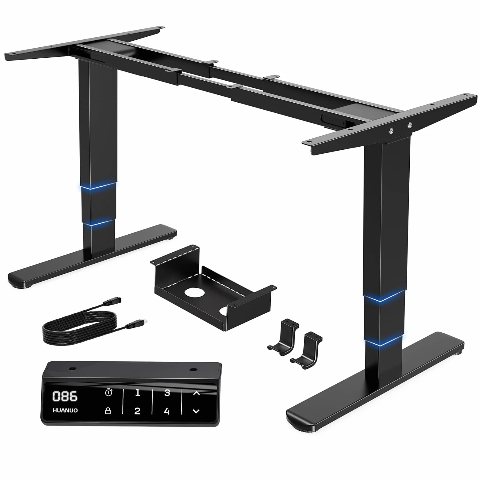 HUANUO Estructura de Escritorio de Altura Ajustable con Dos Motores, Patas de Mesa de 3 Niveles, Altura Regulable para hogar y Oficina, Acero Resistente, Capacidad de Carga de 120 kg, Controlador de