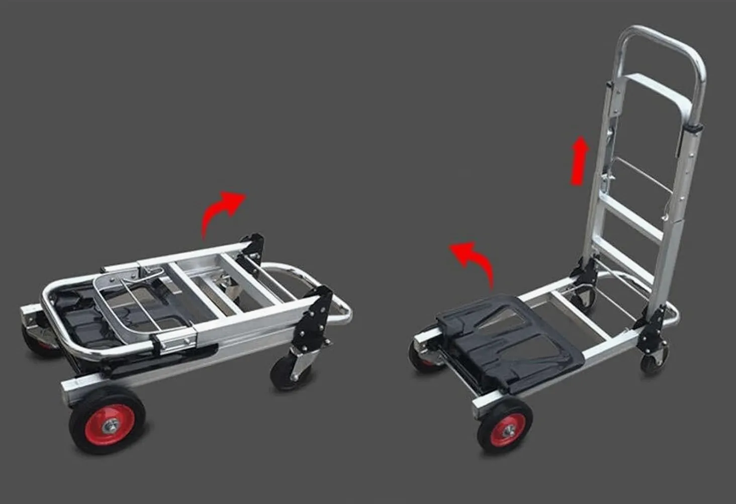 Patuk-Shop Carretilla de Mano Plegable de Aluminio Carro de Mano 2 en 1 Carretilla de Transporte Plegable con Plataforma Carga de 181 kg Ruedas de Goma para Transporte de Mercancías de Almacén