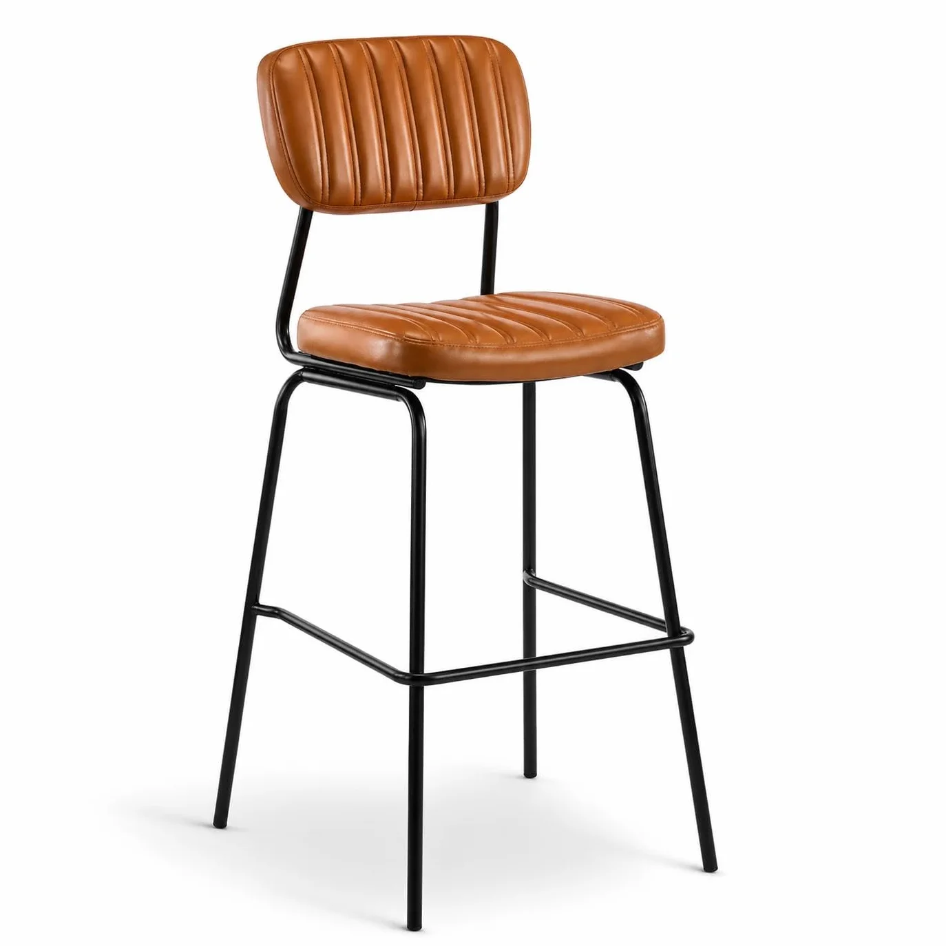 Orion91 Orion91oficial® - Designer High Stool Metal Frame Black epoxy Finish 111.5x54x55.5cm Seat and backrest upholstered in Brown simil-Leather - spaziorion91 - Unidad