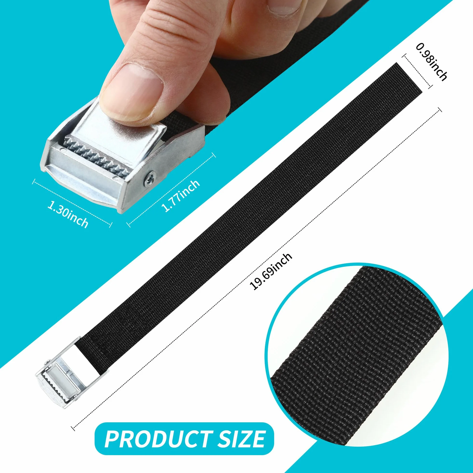 Cinchas de Amarre 25mm x 0.5m con Cierre de Clip DIN EN 12195-2 Correa de Fijación para Motos Furgonetas Bicicletas Negro