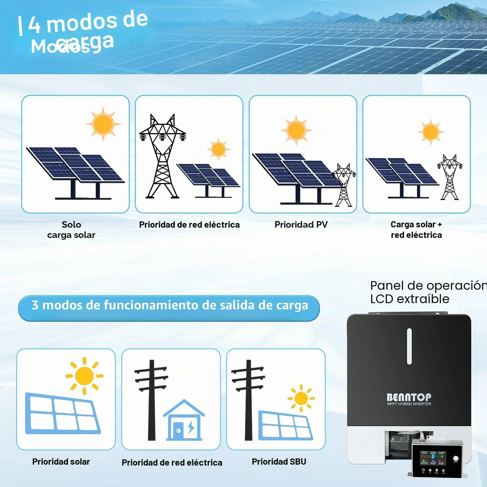 6200W Inversor Híbrido 48V,Inversor Solar Híbrido 48V de Onda Sinusoidal Pura Off-Grid,MAX.PV 500Vdc,120A MPPT,para baterías de Plomo y Litio