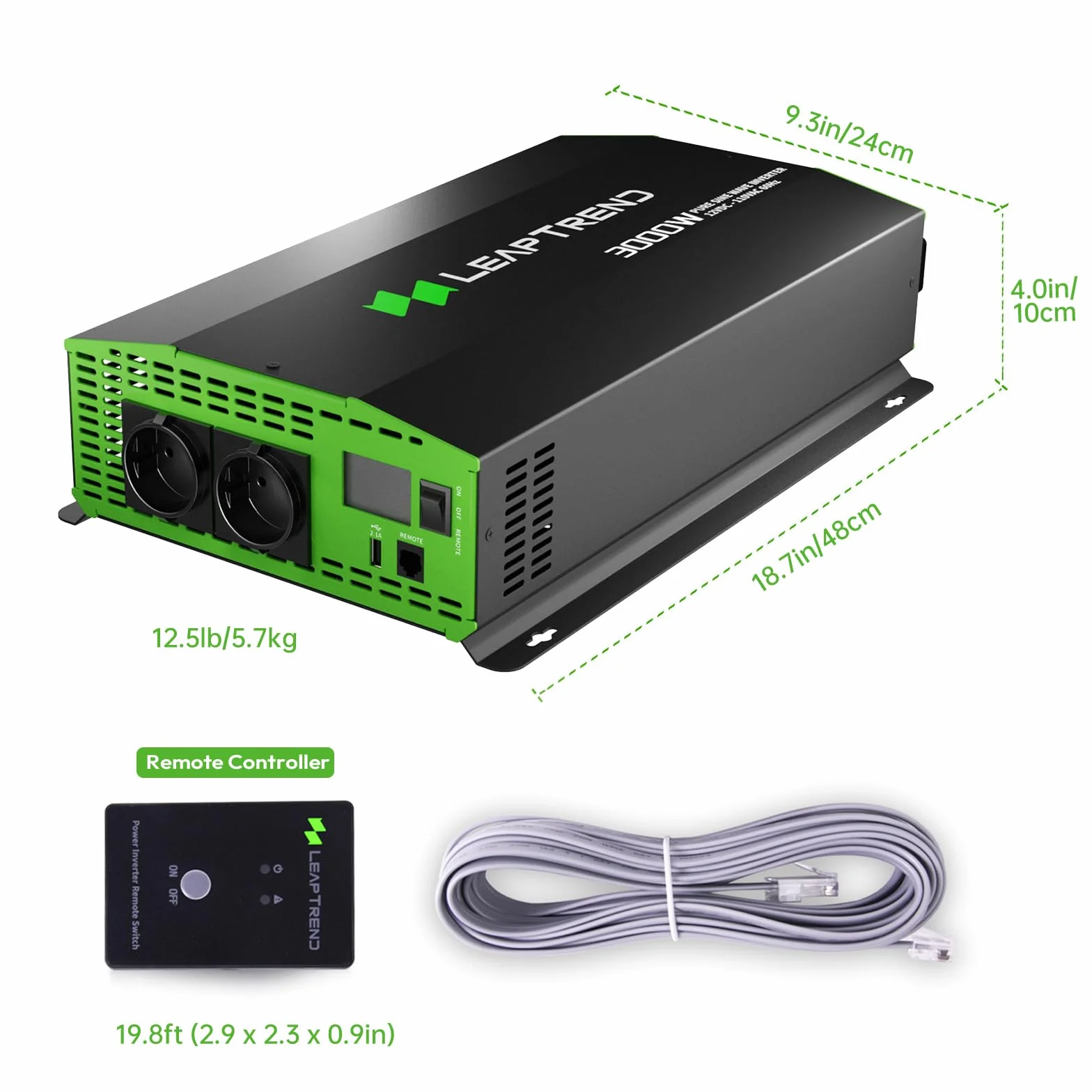 Leaptrend 3000W inversor de Onda sinusoidal Pura 12V DC a 220V AC para el hogar, RV, Camiones, Marina, Camping al Aire Libre, Off Grid inversores solares con Pantalla LCD Convertir sobretensión 6000W