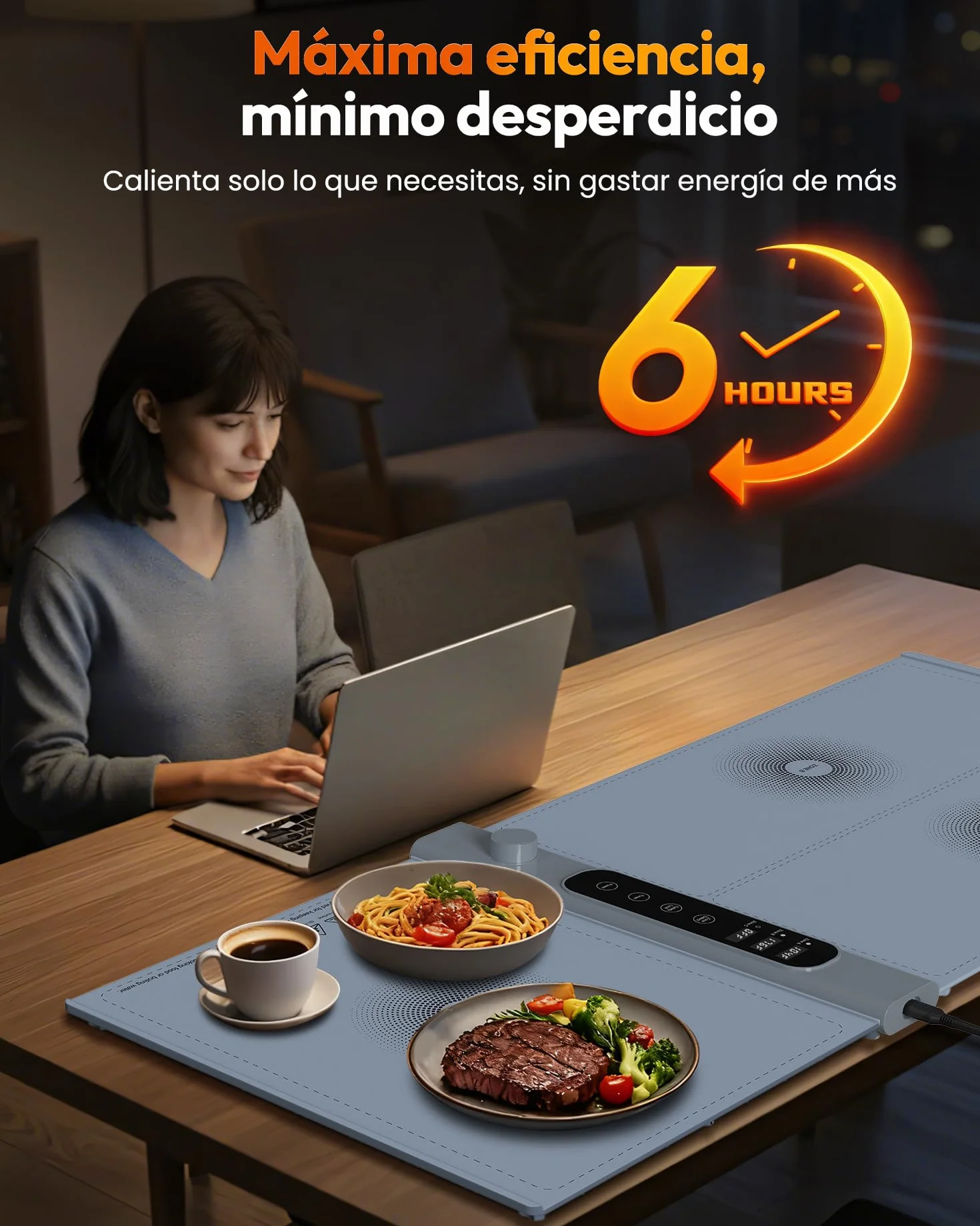 Bandeja de Calentamiento de Silicona 101×43 Cm 3 Zonas 17 Temperatura 1-6 Horas Eléctrica Comida Buffet