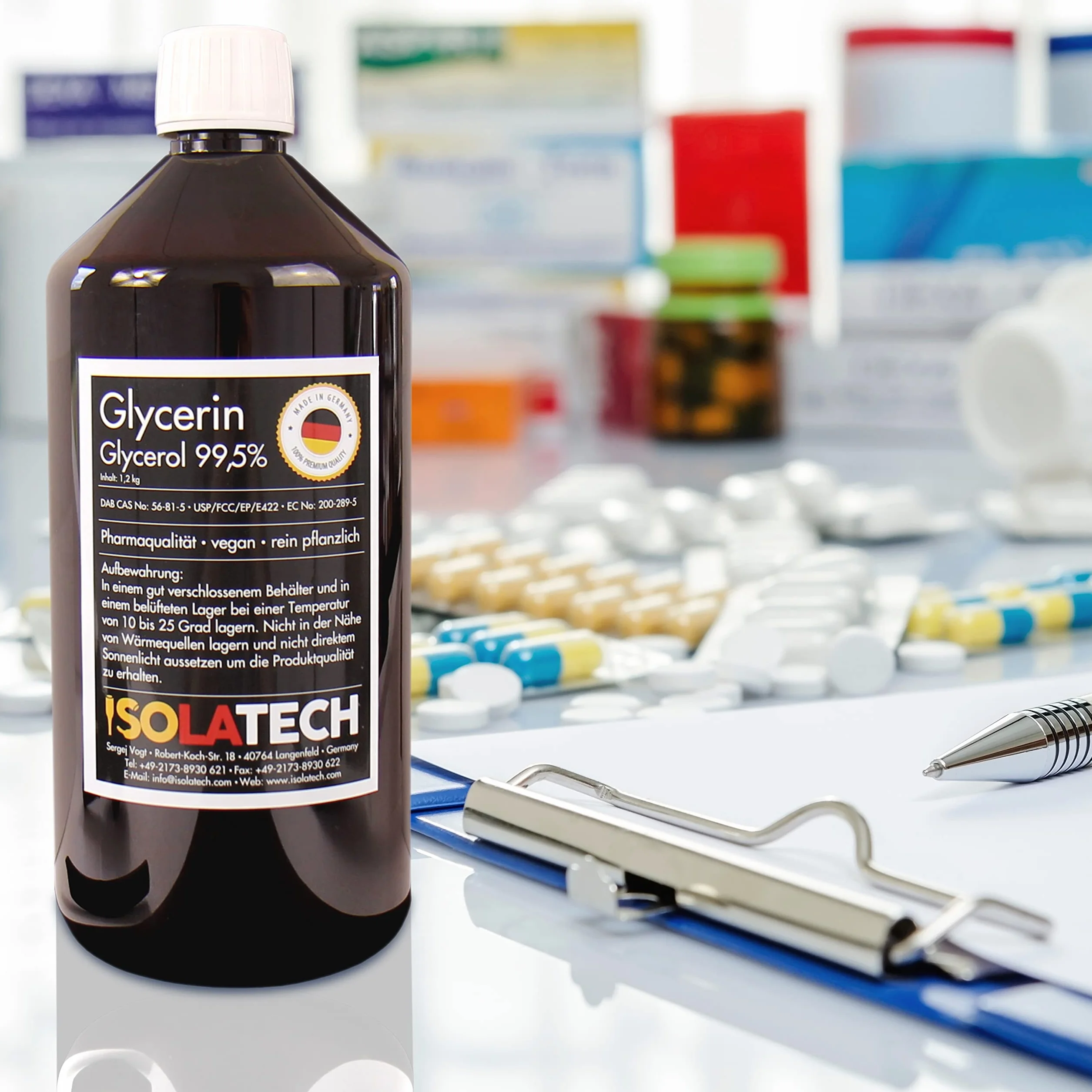 ISOLATECH Glicerina 99,5% Bidón de 10L con Grifo SABEU Fluxx DIN 51 | Glicerol, Calidad Farmacéutica, 100% Vegetal, Pureza 99,98%, Grifo dosificador AH23/51 HF, Fabricado en Alemania