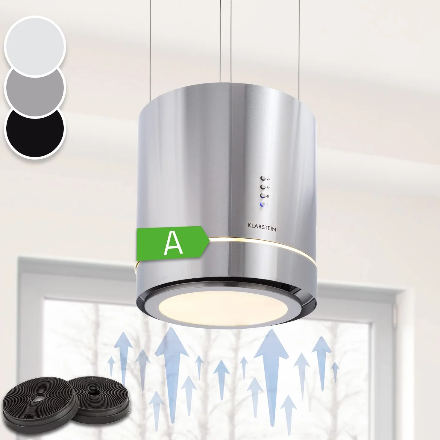 Klarstein Campana Isla Extractor Cocina 540m³/h Temporizador 3 Modos Filtros Carbón Activo
