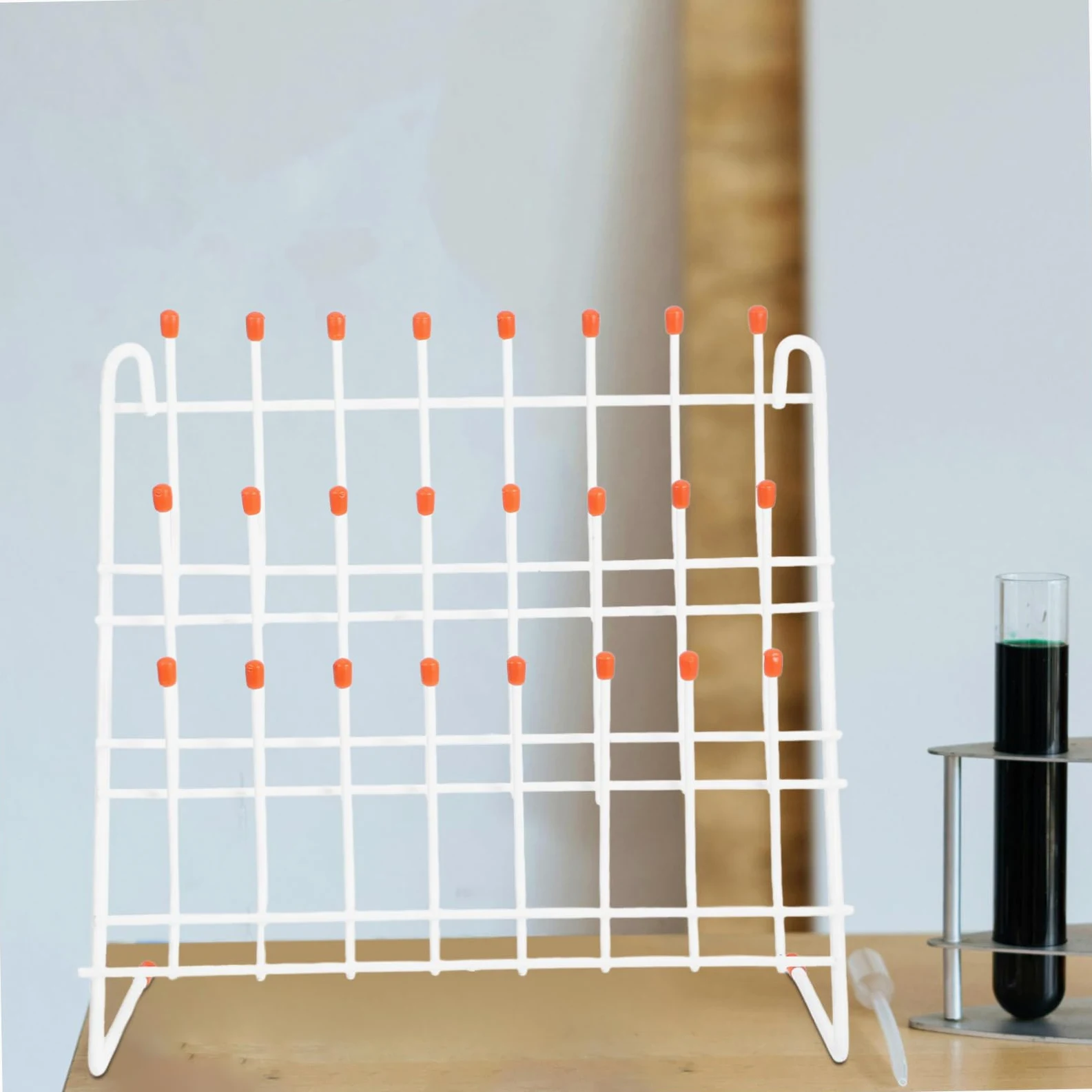 Gradilla de Secado para Tubos de Ensayo 24 Posiciones de Hierro Blanco | Uso en Laboratorio y Escuela, Compatible Vasos de Laboratorio, Ligera y Fácil de Transportar y Guardar