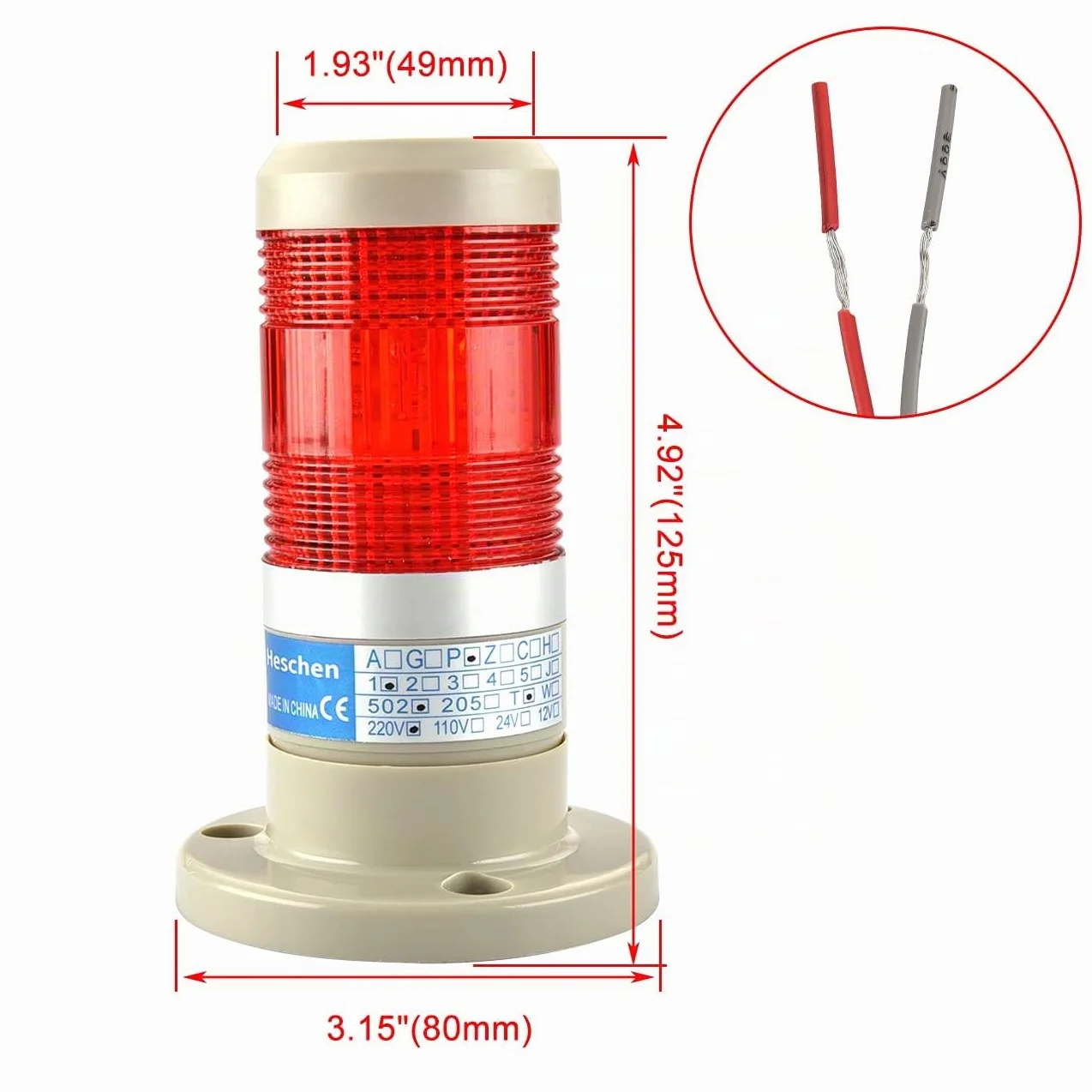 Bombilla LED de advertencia 220 VAC señal de torre luz continua Heschen