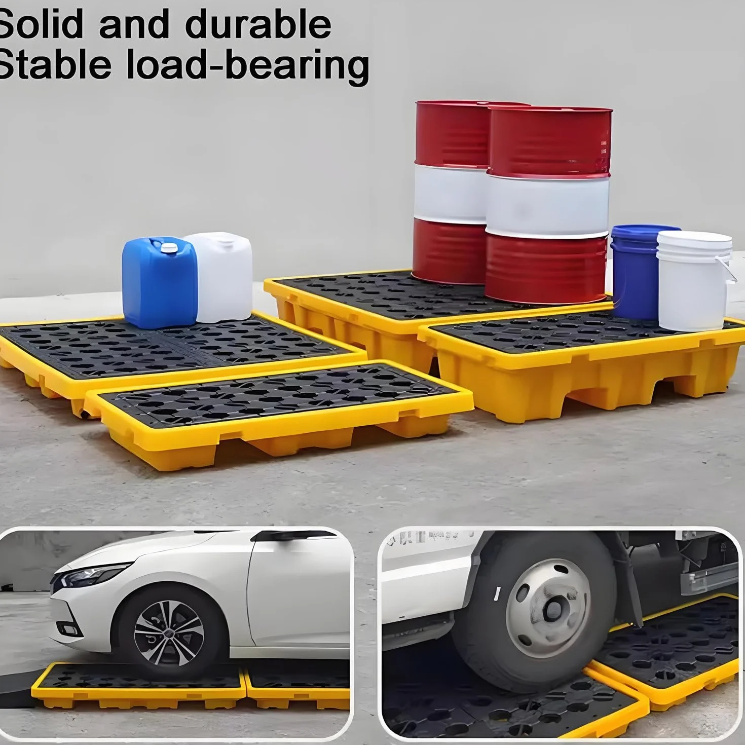 Palet Modular Antiderrames - Plataforma Plástico A Prueba De Fugas para El Almacenamiento Seguro Productos Químicos - Bandeja Desmontable De Polietileno A Prueba Fugas 66x66x15cm