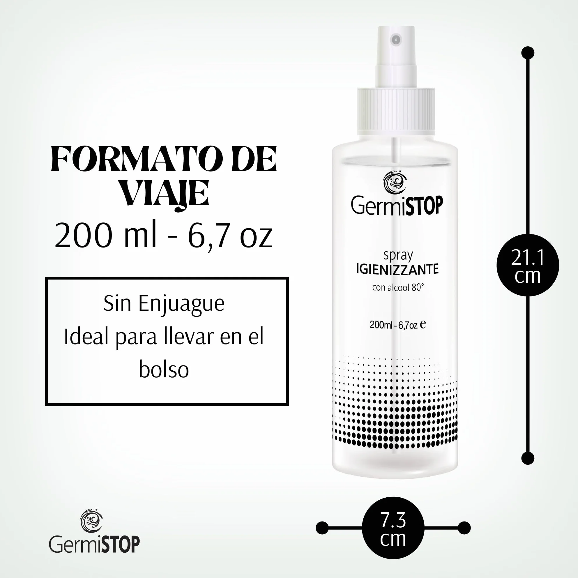 Higienizante de Manos 80% Alcohol 200ml Spray con Glicerina, Superficies