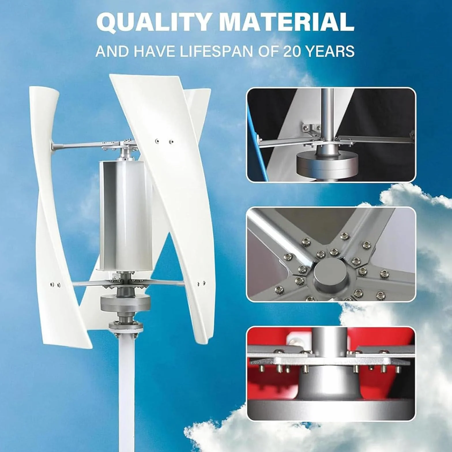 Kits Generador Turbina Eólica 5000W/9000W, Turbina Eólica Levitación Magnética Vertical,Generador Viento Vertical Levitación Magnética Turbina Eólica Vertical para Barco Doméstico,5000W-12V