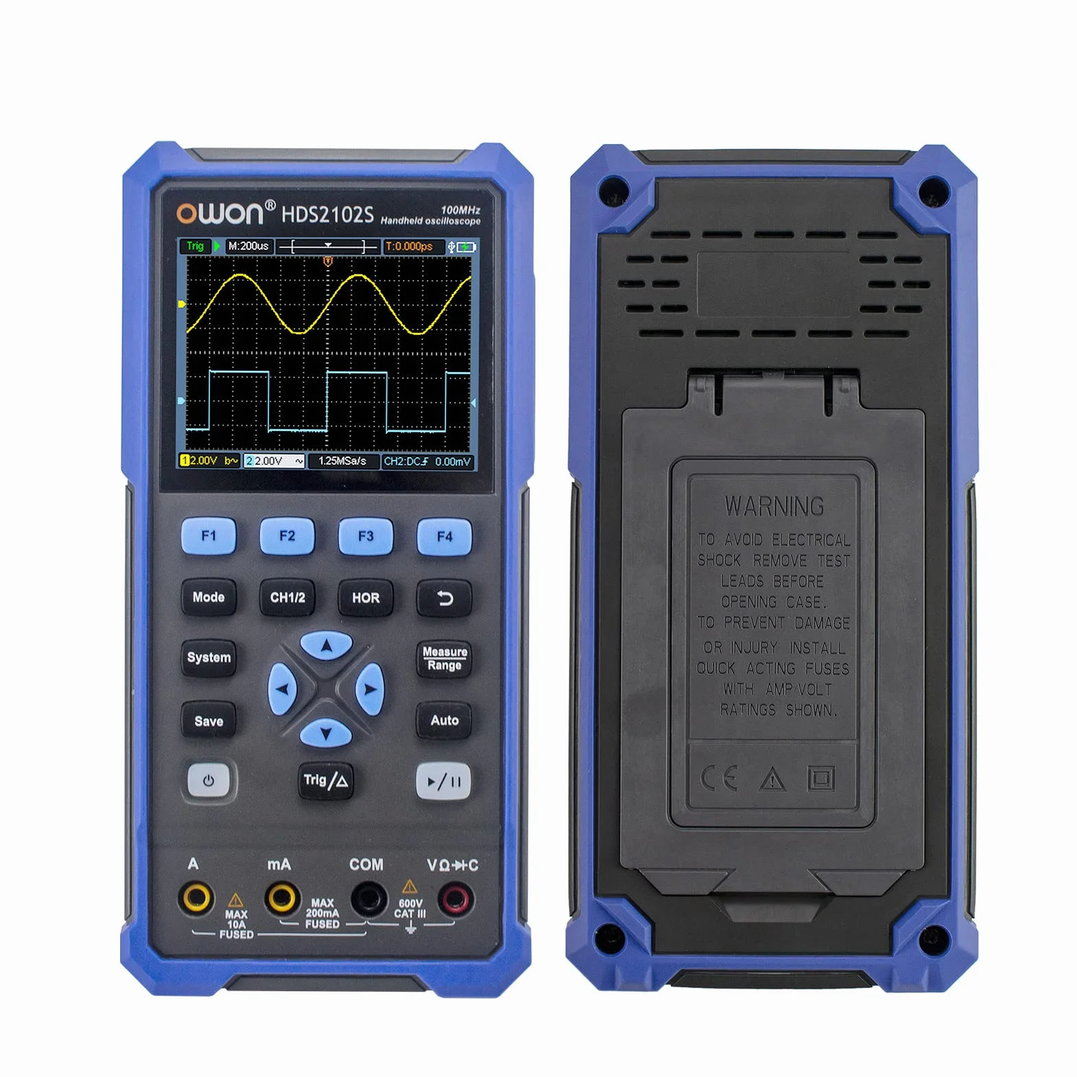 OWON HDS2102S - Osciloscopio portátil de 2 canales de 100 MHz ancho de banda 20000 cuentas multiumeter OSC + DMM + generador de forma de onda