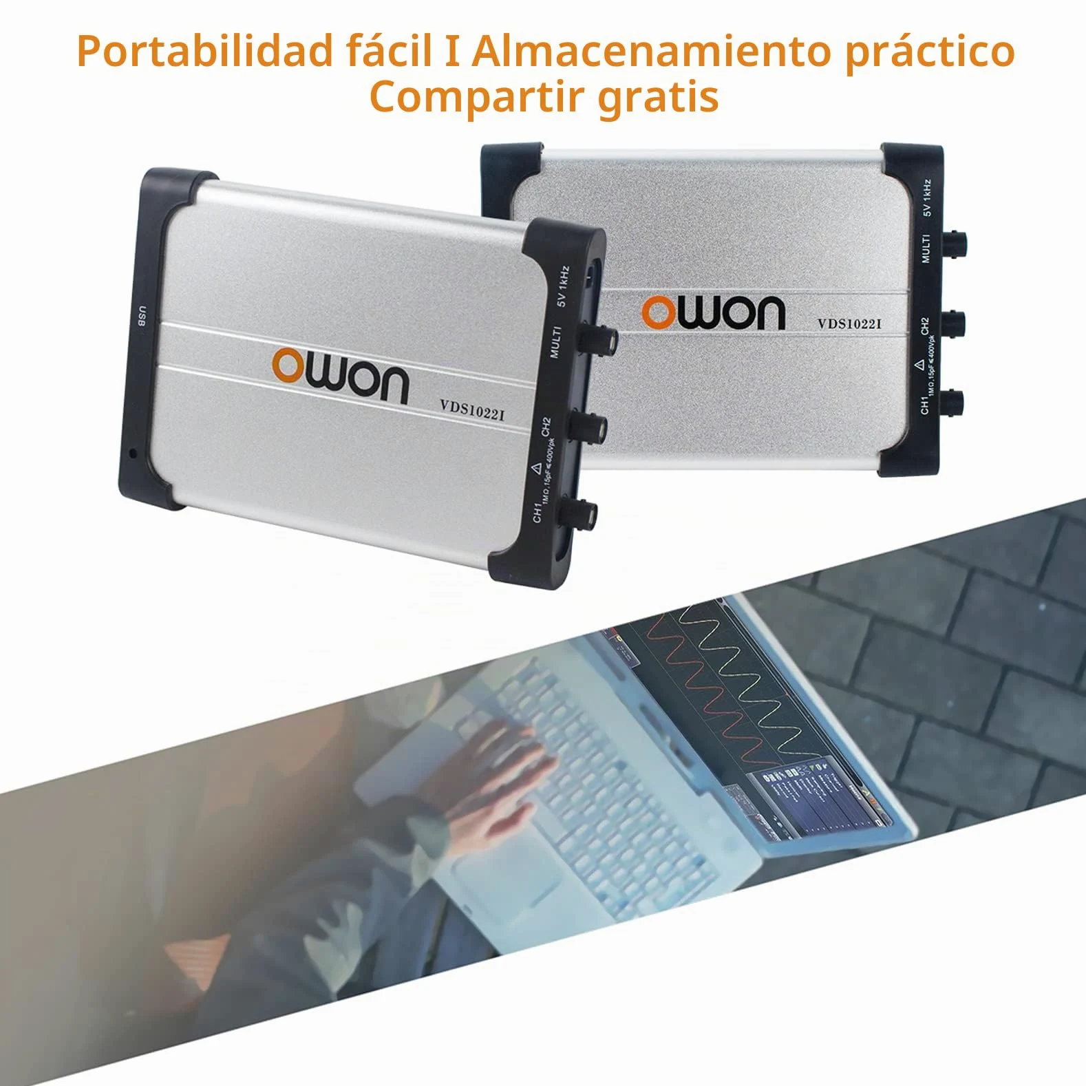 OWON VDS1022i Oscilloscopio USB basato su PC, 2+1 (multi) canali portatile, larghezza di banda 25 MHz con isolamento del canale