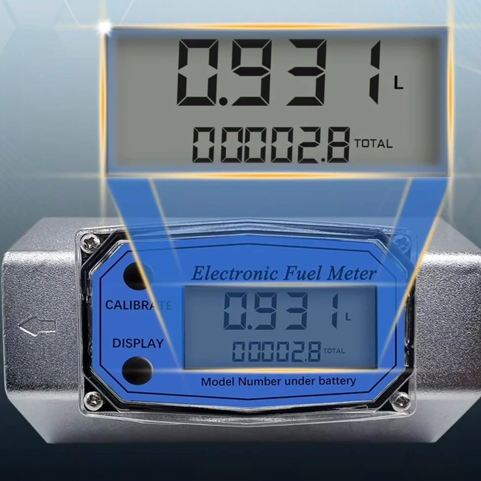 Medidor de flujo de turbina digital, medidor de flujo de turbina roscada de 2,5 pulgadas, medidor de flujo de agua con pantalla digital de precisión de ± 1% para diesel